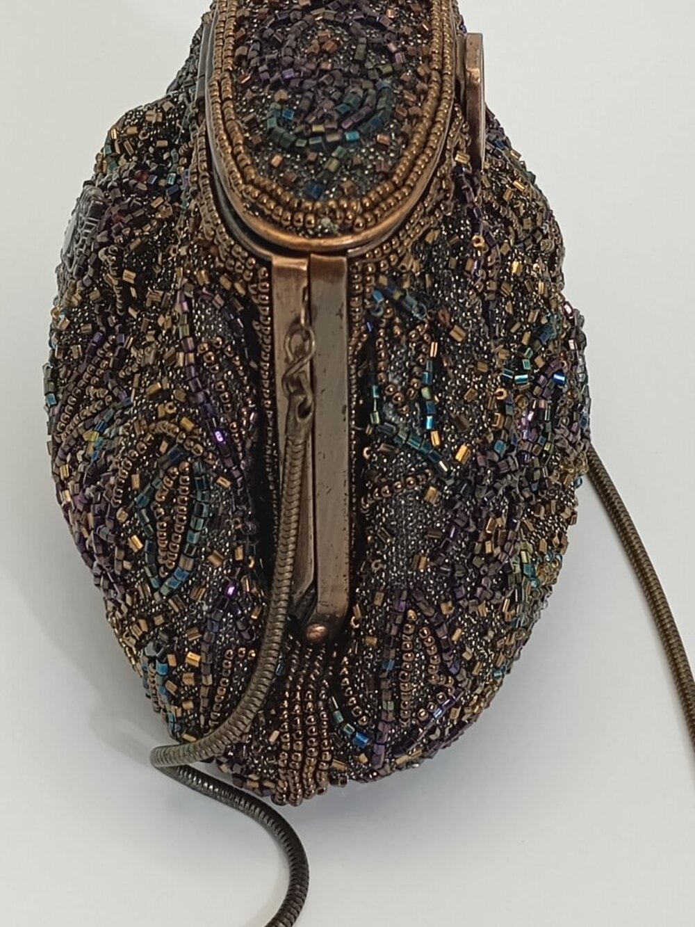 Vintage Impex Beaded Evening Bag Purse Made in China Bronze Multicolor Shoulder